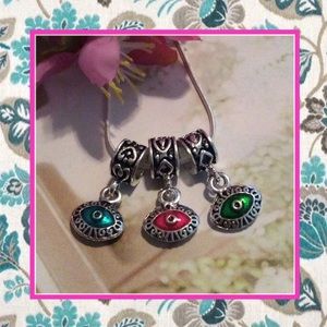🌸 3PC ZEN WIDE HOLE CHARMS NECKLACE 3RD EYE BOHO PENDANT BEAD  CHARM SILVER DIY
